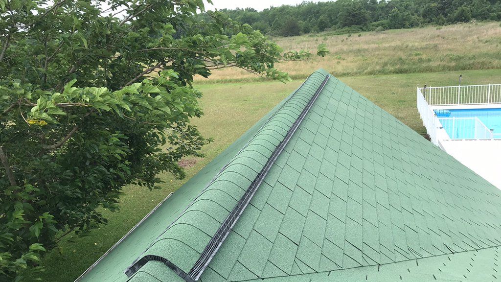 New green shingles on roof